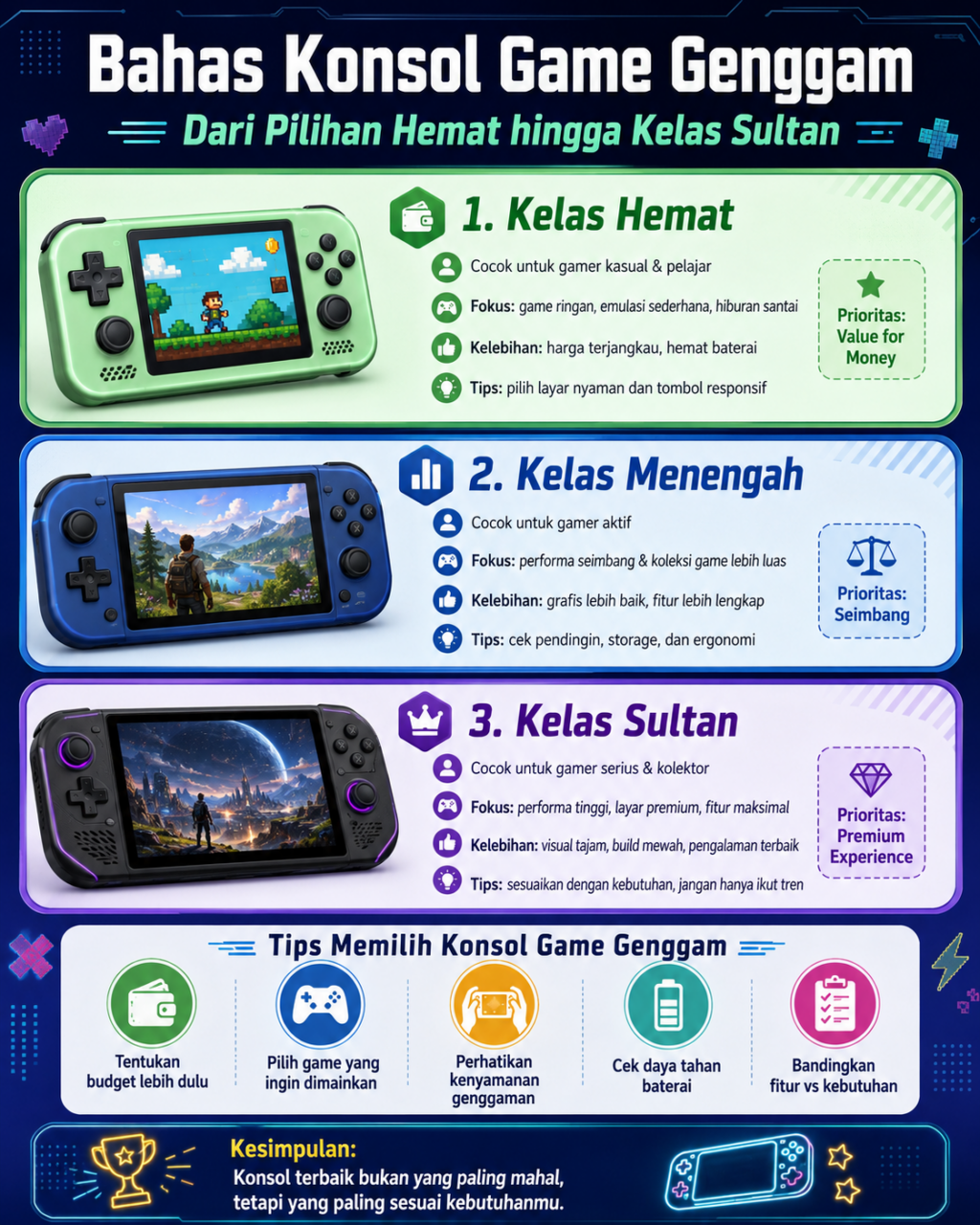 Bahas konsol game genggam dari pilihan hemat hingga kelas sultan, lengkap dengan tips memilih perangkat sesuai budget dan kebutuhan main.